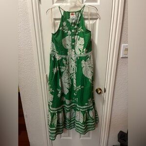 FARM Rio Green and White Leaf Print Dress